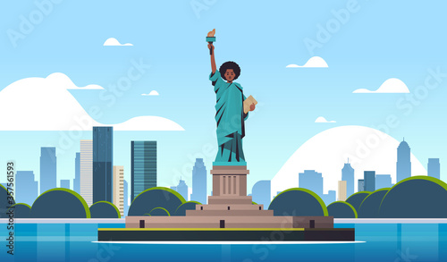 black lives matter african american liberty statue awareness campaign against racial discrimination of dark skin color support for equal rights of black people horizontal vector illustration.