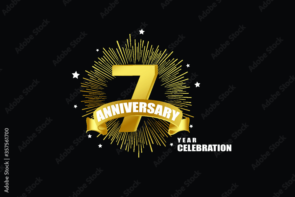 Naklejka premium 7 years anniversary celebration logotype. anniversary logo with golden isolated on black background, vector design for celebration, invitation greeting card-Vector