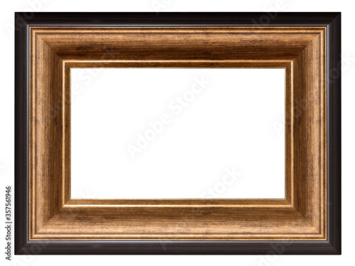 Vintage golden square frame with dark edging on a white background
