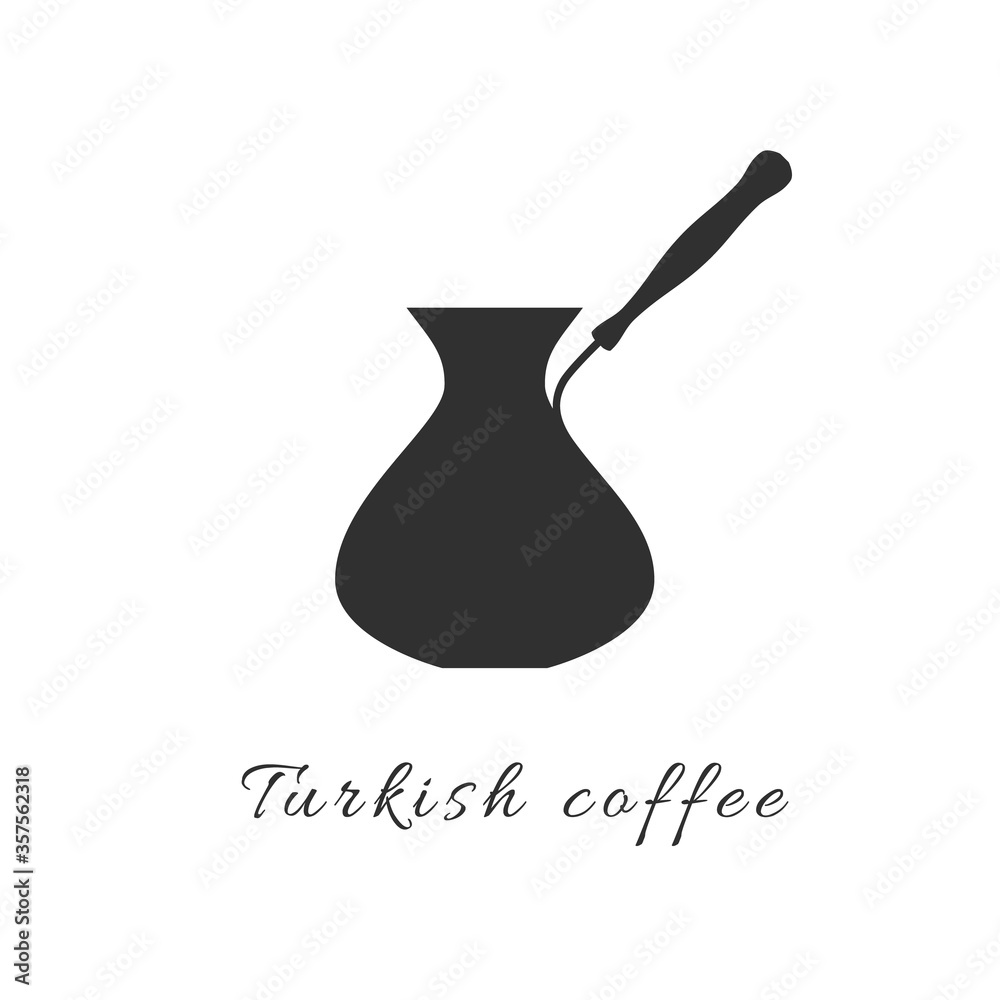 Turkish coffee Cezve. simple vector coffee brew pot icon. Graphic silhouette. Isolated illustration. Traditional cyprus drink Turkish coffee Cezve. simple vector coffee brew pot icon. Graphic silhouette. Isolated illustration. Traditional cyprus drink