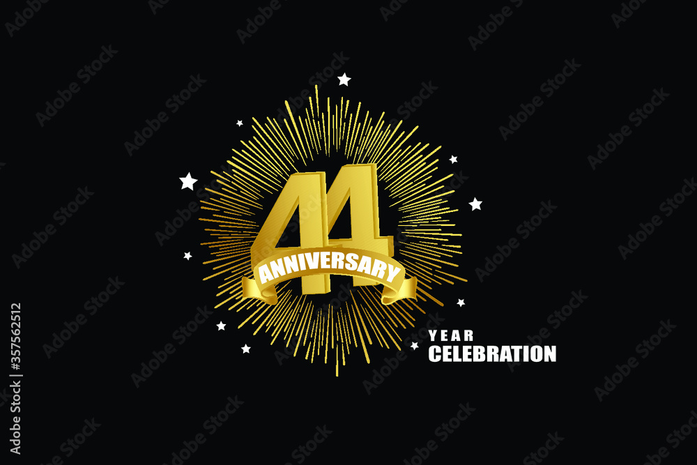 Naklejka premium 44 years anniversary celebration logotype. anniversary logo with golden isolated on black background, vector design for celebration, invitation greeting card-Vector