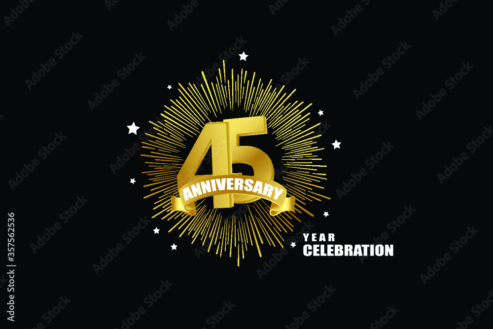 Naklejka premium 45 years anniversary celebration logotype. anniversary logo with golden isolated on black background, vector design for celebration, invitation greeting card-Vector