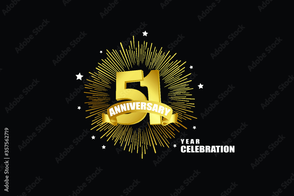 Naklejka premium 51 years anniversary celebration logotype. anniversary logo with golden isolated on black background, vector design for celebration, invitation greeting card-Vector