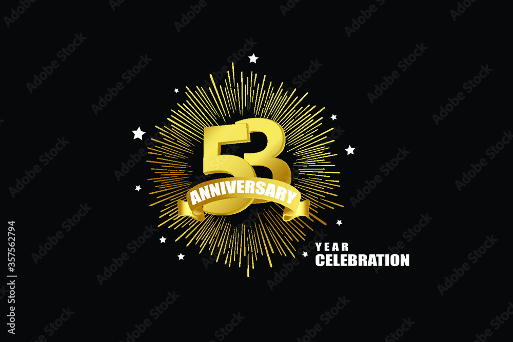 Naklejka premium 53 years anniversary celebration logotype. anniversary logo with golden isolated on black background, vector design for celebration, invitation greeting card-Vector