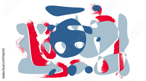 Funny collage style abstract painting. Red and dark blue forms, cartoonish vector background in memphis style