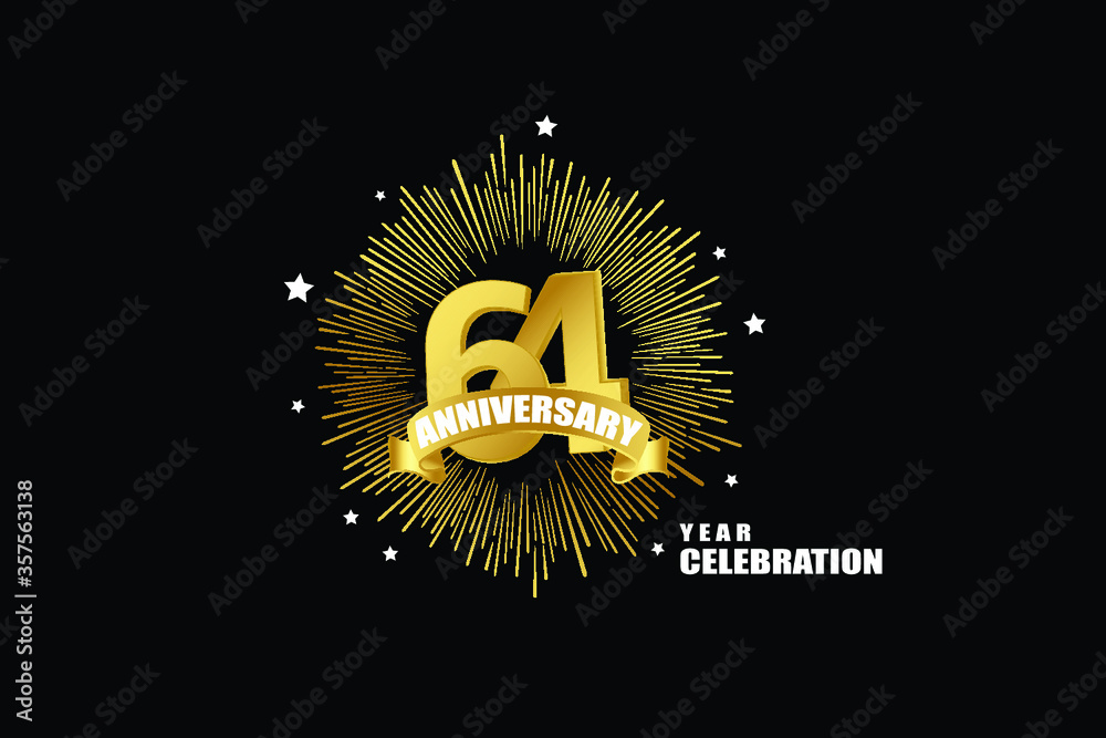 Naklejka premium 64 years anniversary celebration logotype. anniversary logo with golden isolated on black background, vector design for celebration, invitation greeting card-Vector