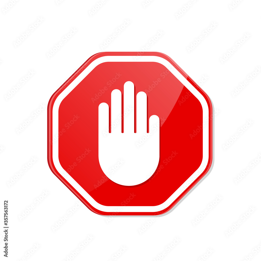 Stop roadsign with big hand symbol or icon for prohibited activities. Vector illustration. Stop roadsign with big hand symbol or icon for prohibited activities. Vector illustration.