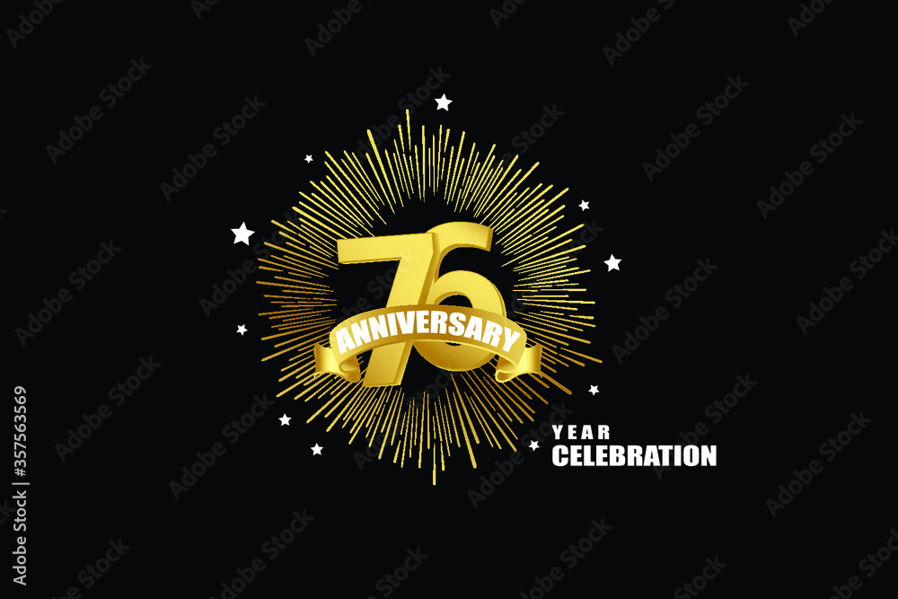 Naklejka premium 76 years anniversary celebration logotype. anniversary logo with golden isolated on black background, vector design for celebration, invitation greeting card-Vector
