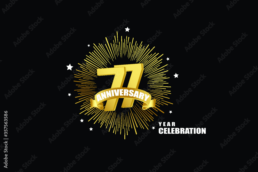 Naklejka premium 77 years anniversary celebration logotype. anniversary logo with golden isolated on black background, vector design for celebration, invitation greeting card-Vector