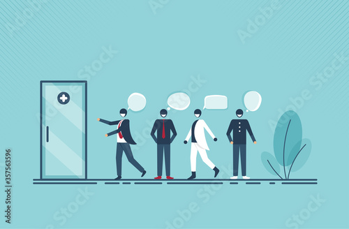 People are queuing for health checks. Vector illustration cartoon design.
