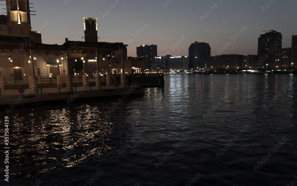 A night view from the banks of Alseef Marina , Al Seef has retained the charm of Old Dubai