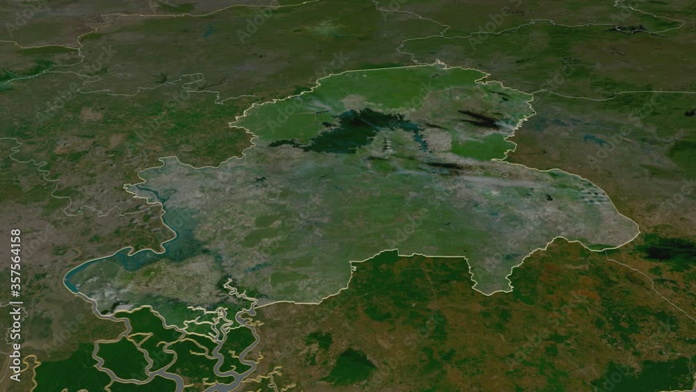 Đồng Nai, province with its capital, zoomed and extruded on the satellite map of Vietnam in the conformal Stereographic projection. Animation 3D Đồng Nai, province with its capital, zoomed and extruded on the satellite map of Vietnam in the conformal Stereographic projection. Animation 3D