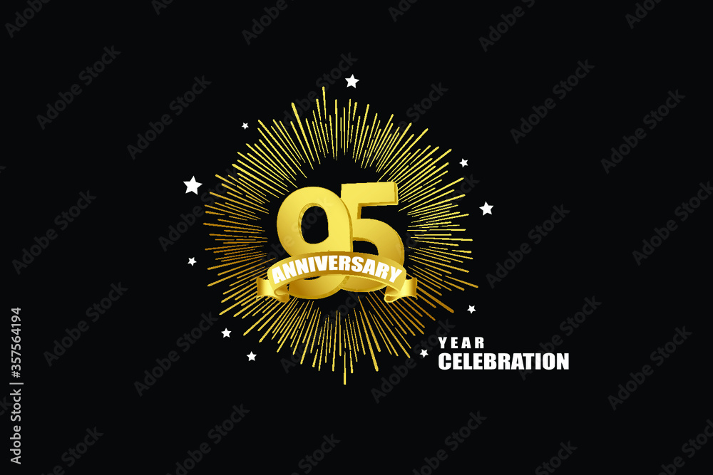 Naklejka premium 95 years anniversary celebration logotype. anniversary logo with golden isolated on black background, vector design for celebration, invitation greeting card-Vector