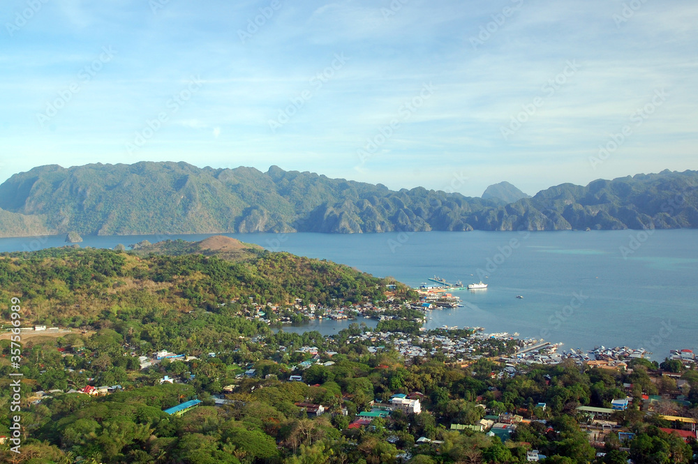 Overview of Coron province with mountain and sea during daytime in Coron, Palawan, Philippines