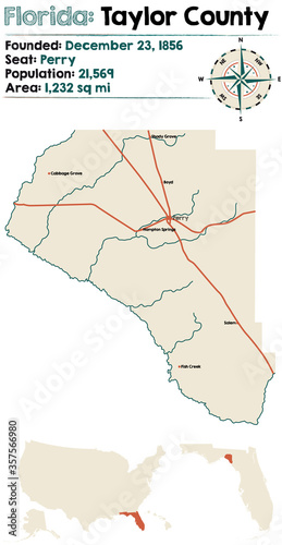 Large and detailed map of Taylor county in Florida, USA.