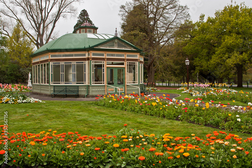 Spring at the historic Statuary Pavilion(built 1887) in the Ballarat Botanic Gardens in Victoria, Australia.
