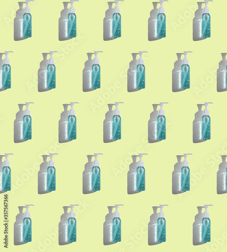 pattern with a blue bottle on a yellow background