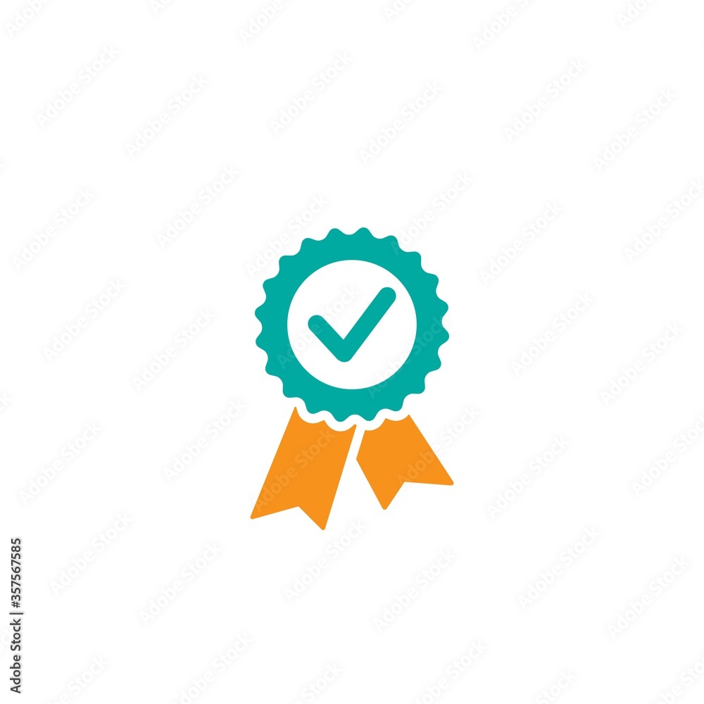 Valid Seal icon. Blue circle with ribbon and gold tick. Flat OK sticker icon. Isolated on white Valid Seal icon. Blue circle with ribbon and gold tick. Flat OK sticker icon. Isolated on white