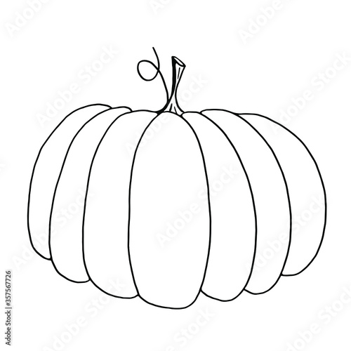 Vector pumpkin coloring book sheet. Black and white Halloween object. Hand-drawn monochrome sketch of an autumn element in doodle style.