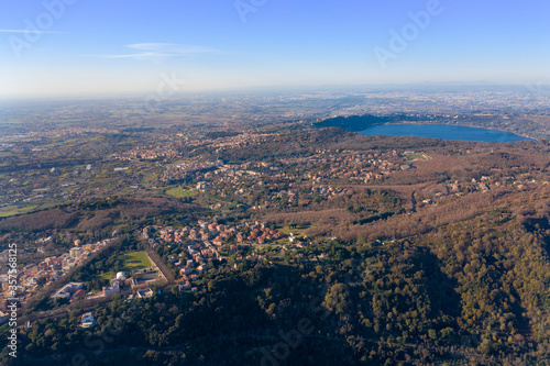 aerial view of the Roman castles with the lake of albano