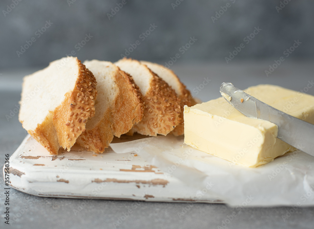 french baguette with butter and milk