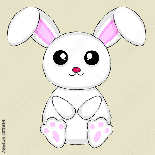 Cute Cartoon White Bunny Rabbit with shadow tone. Flat color. Vector EPS 10.