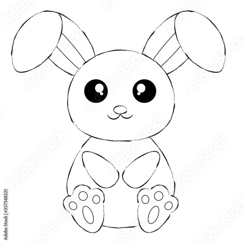 Cute Cartoon White Bunny Rabbit. Black and White. Vector EPS 10.