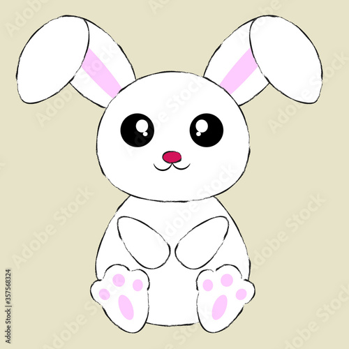 Cute Cartoon White Bunny Rabbit. Flat color. Vector EPS 10.