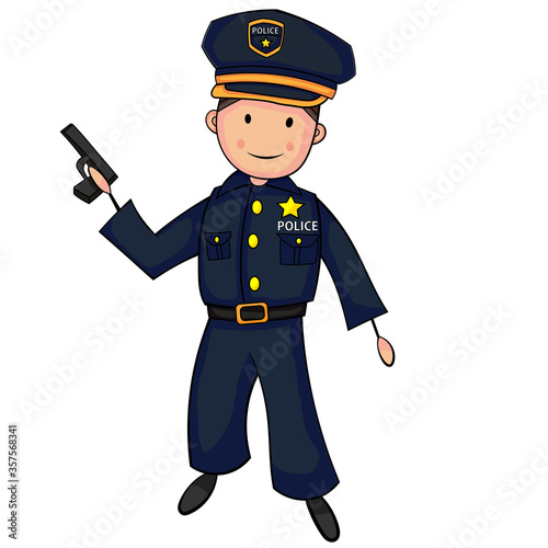 Cute Cartoon Boy in Policeman Costume. With shadow tone. Flat color. Vector EPS 10.