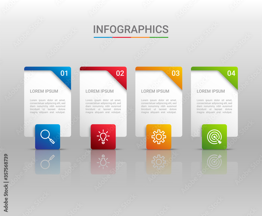 Business data visualization, infographic template with 4 steps on gray background, vector illustration Business data visualization, infographic template with 4 steps on gray background, vector illustration