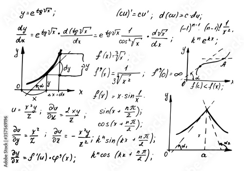 Mathematical  law theory and formula equation on whiteboard. Vintage education background.  Vector hand-drawn illustration.