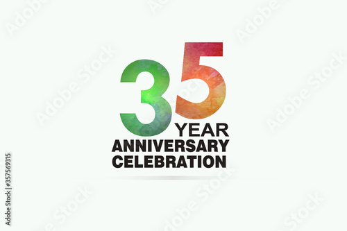 year anniversary celebration logotype with watercolor Green and Orange Emboss Style isolated on white background for invitation card, banner or flyer-vector