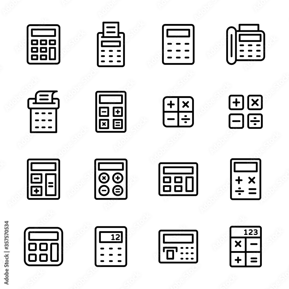 Pack Of Calculator Line Icons Pack Of Calculator Line Icons