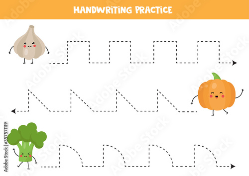 Tracing lines with cute happy kawaii vegetables.