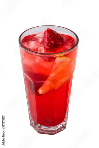 Wallpaper Mural glass of red refreshing lemonade. Summer drink with sliced strawberry, lemon and ice cubes isolated on a white background Torontodigital.ca