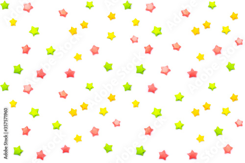 Seamless white background with multi-colored paper stars. Children s pattern for printing on fabrics  covers or wrappers.