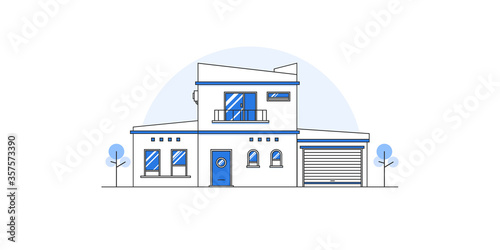 Minimalist home building line art vector illustration. Home sweet home. House vector icon. 