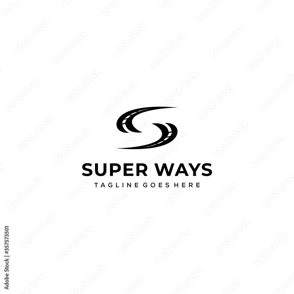 Creative simple modern road way with S sign logo design template