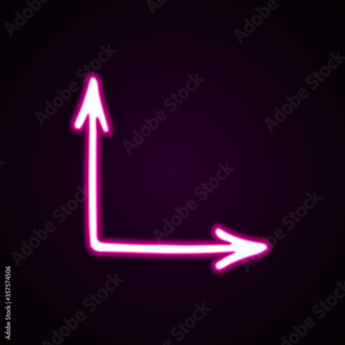 Neon pink turning right arrow vector icon. Hand-drawn vector illustration of a pointer on black background. Double end arrow