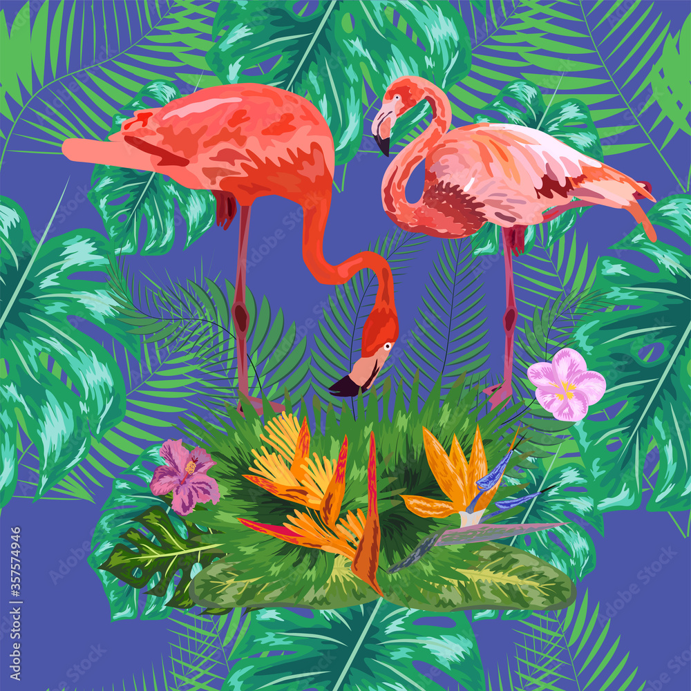 Fototapeta premium seamless pattern of trendy bird pink flamingos. art design wallpaper