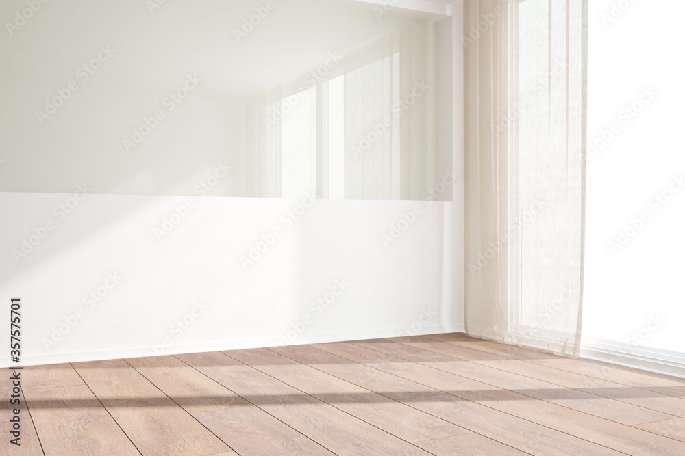Fototapeta premium modern empty room with curtains2 interior design. 3D illustration