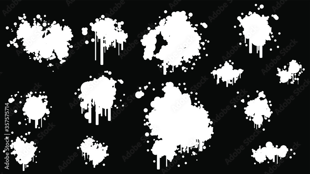 White Spray Different Set Paint Blot Element Vector Object Brush White Spray Different Set Paint Blot Element Vector Object Brush