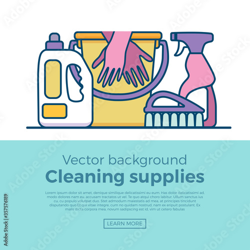 Household cleaning supplies isolated icons
