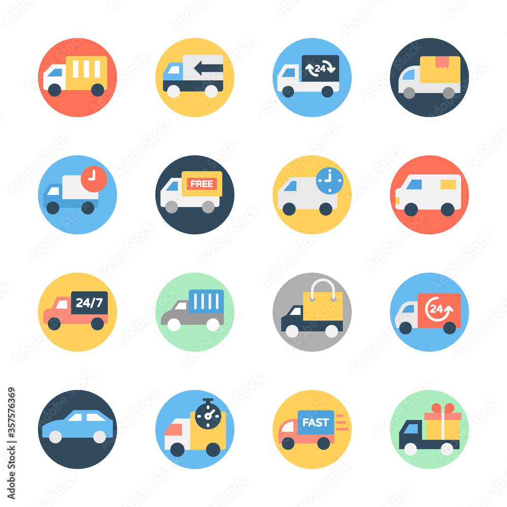 Delivery Vehicles Flat Rounded Vectors Pack Delivery Vehicles Flat Rounded Vectors Pack