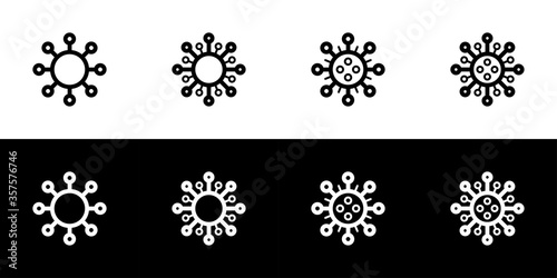 Virus icon set. Flat design icon collection isolated on black and white background. Abstract corona virus.