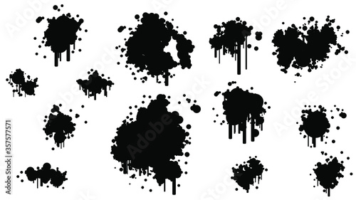 Black Spray Different Set Paint Blot Element Vector Object Brush