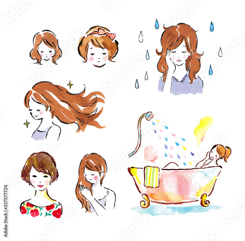 髪に悩む女性のイラスト