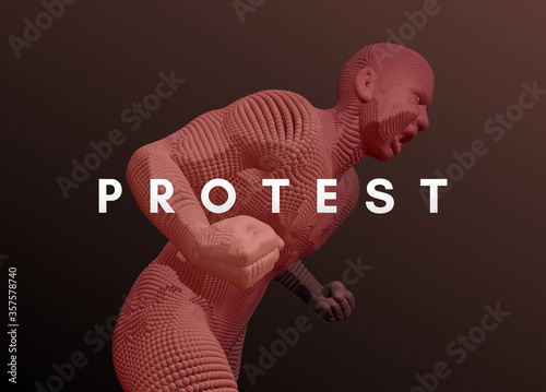 Protestor. Angry man shouting. 3D model of man. Vector illustration.