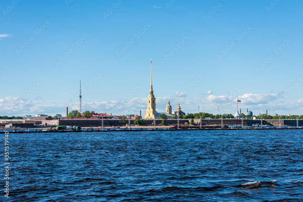 The Peter and Paul Fortress, the original citadel of St. Petersburg, Russia, founded by Peter the Great in 1703 and built to Domenico Trezzini's designs from 1706 to 1740 as a star fortress.