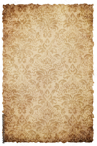 retro floral damask paper, vintage design, old grunge paper texture, vertical shot 